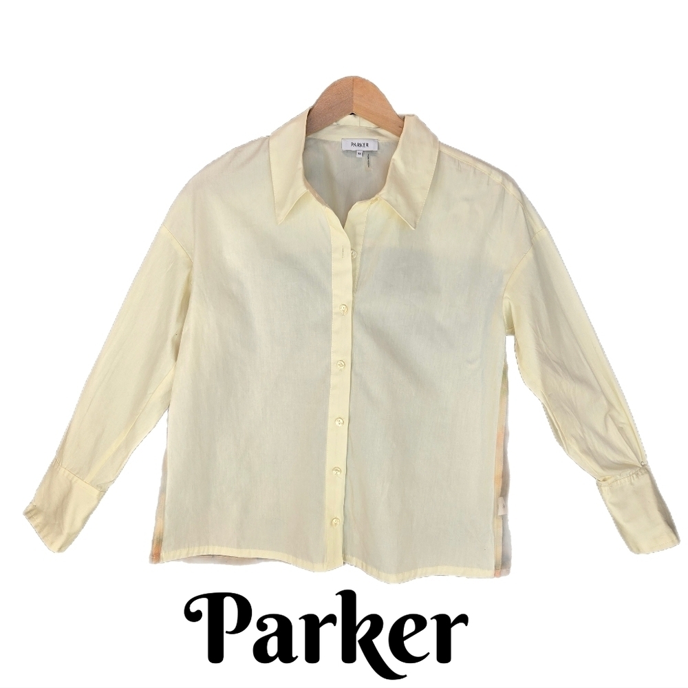 Parker Womens Button Front Shirt Sheer Back Sz XS Canary Yellow Spring Summer